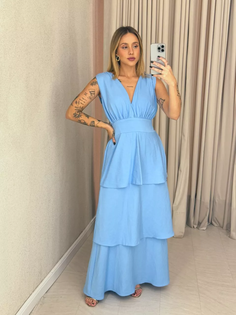 VESTIDO CLARA BABADOS AZUL
