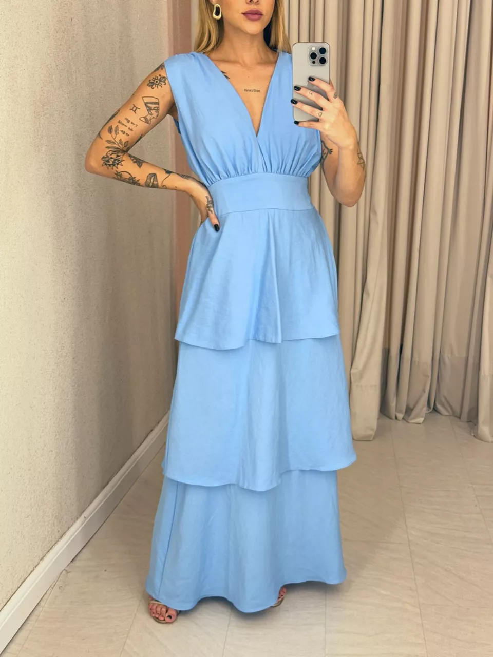 VESTIDO CLARA BABADOS AZUL