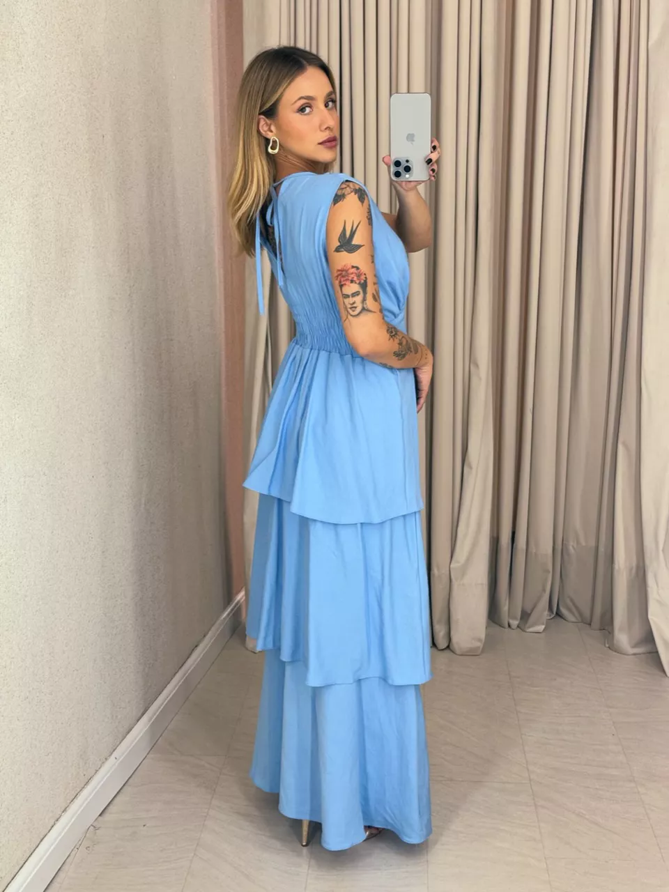 VESTIDO CLARA BABADOS AZUL