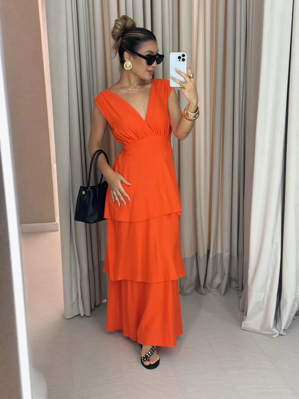 VESTIDO CLARA BABADOS LARANJA