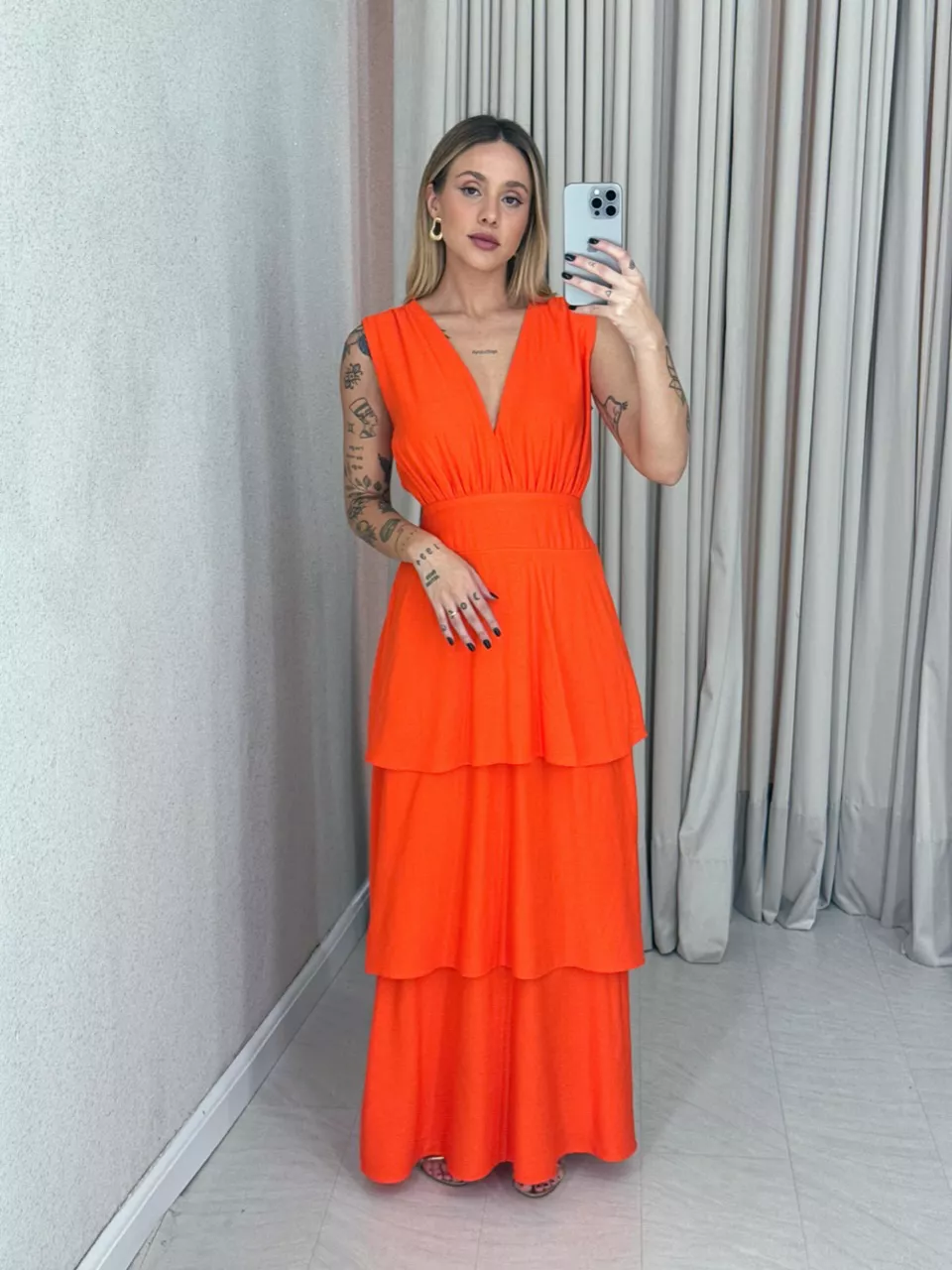 VESTIDO CLARA BABADOS LARANJA