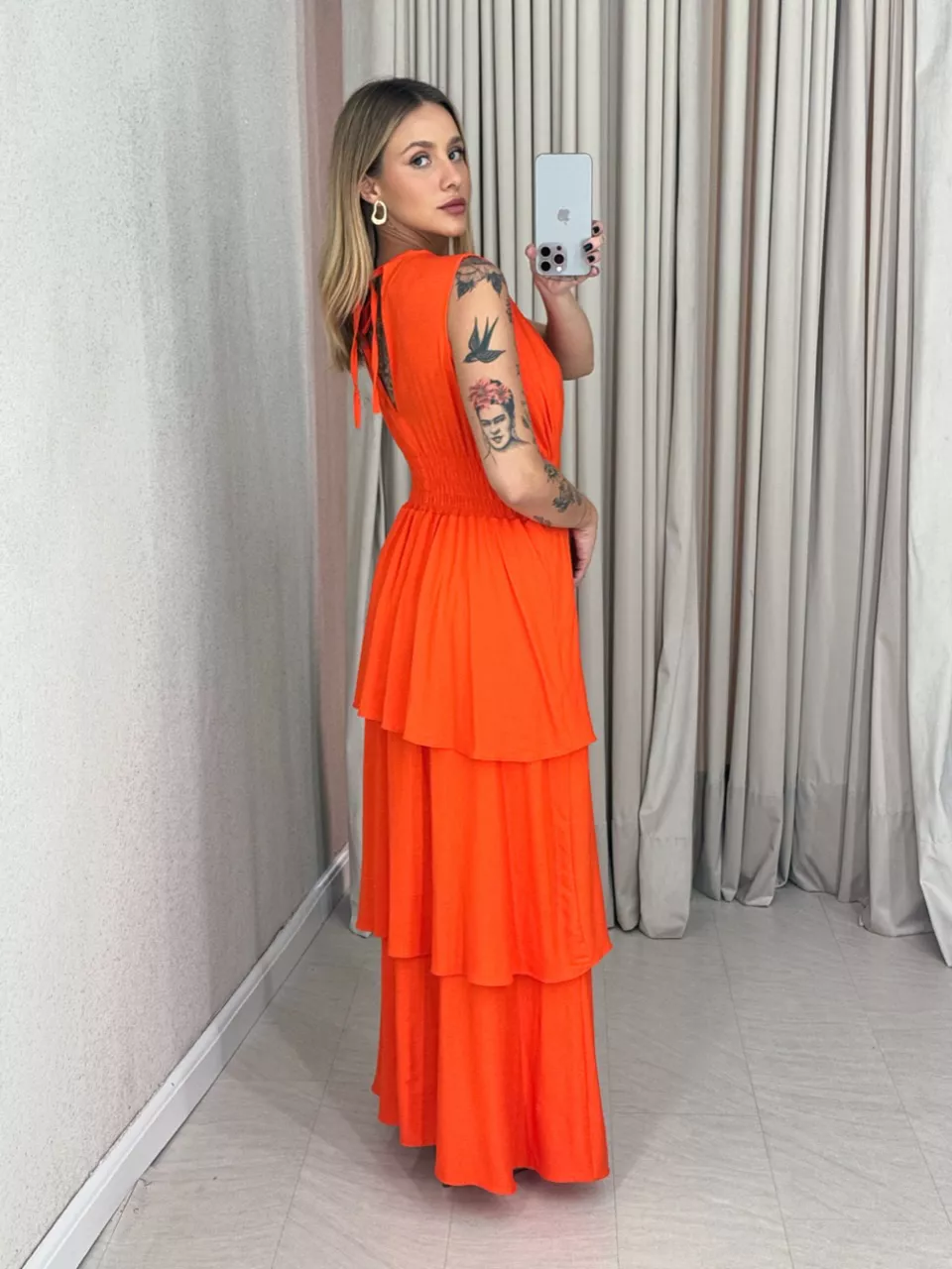 VESTIDO CLARA BABADOS LARANJA