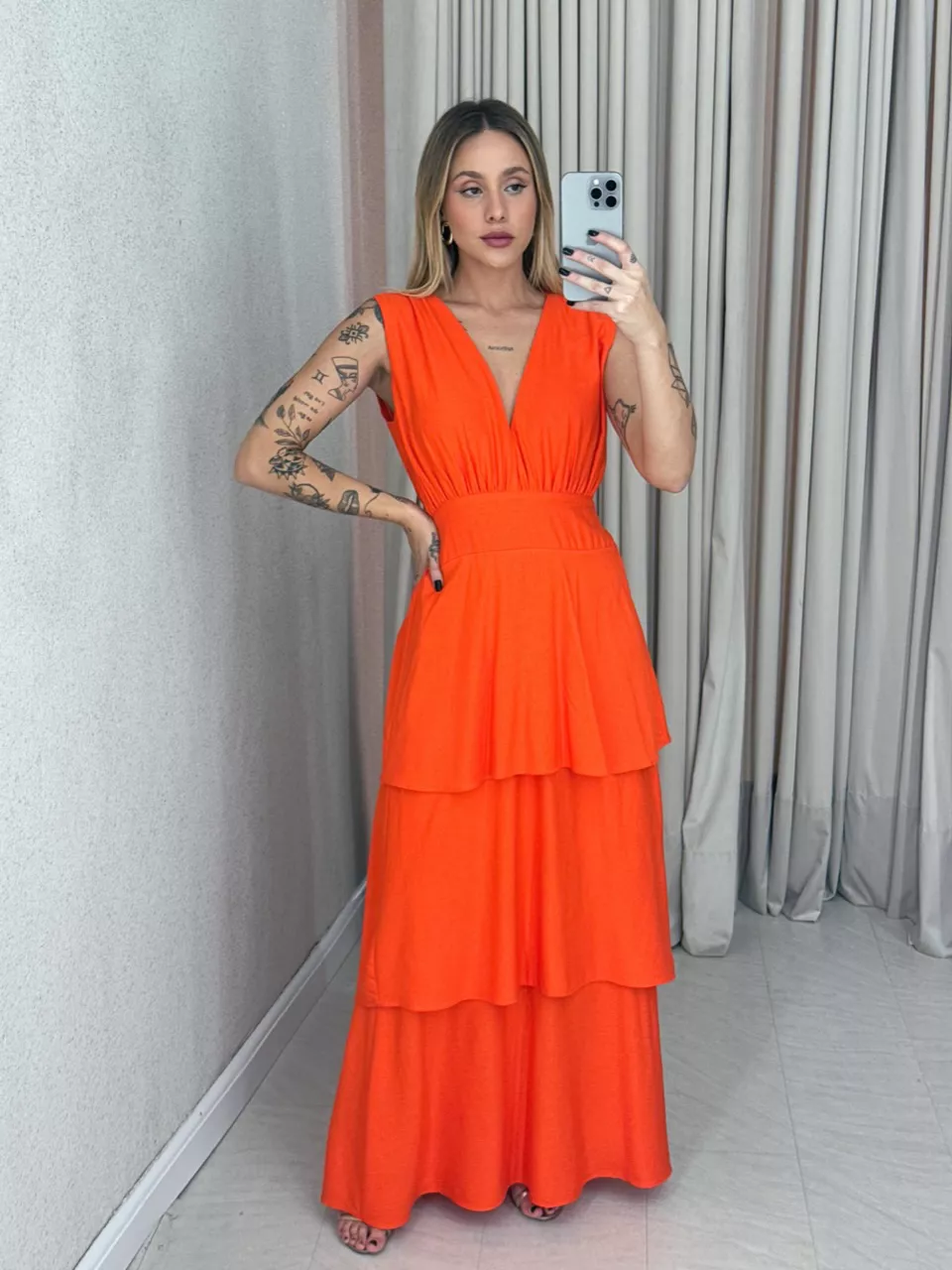 VESTIDO CLARA BABADOS LARANJA