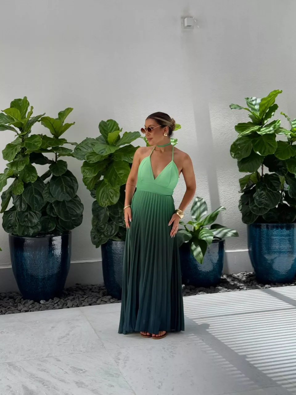 VESTIDO LEBLON PLISSADO VERDE/VERDE