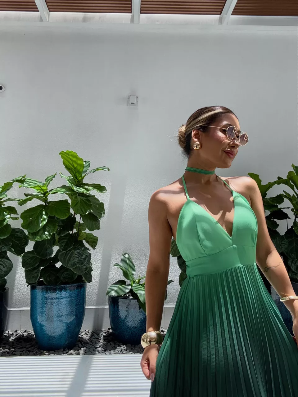 VESTIDO LEBLON PLISSADO VERDE/VERDE