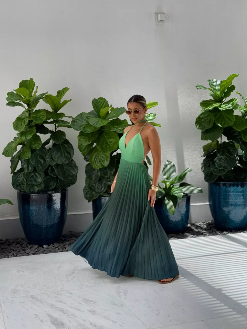 VESTIDO LEBLON PLISSADO VERDE/VERDE - 0060790413 - CAROLLA FERRARO