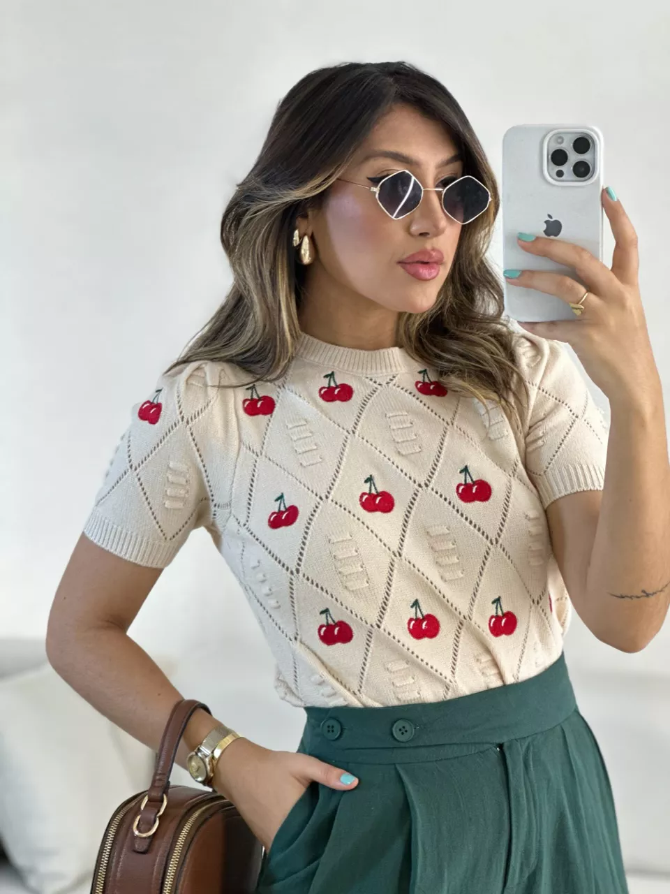 BLUSA CEREJA TRICOT NUDE - 0055960049 - CAROLLA FERRARO
