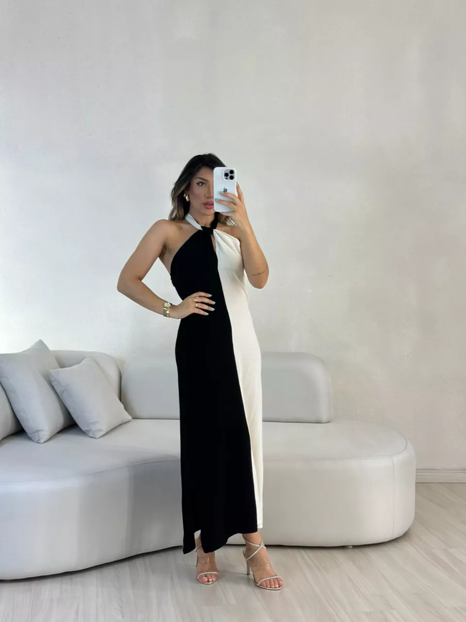 VESTIDO ANA BICOLOR FRENTE UNICA preto