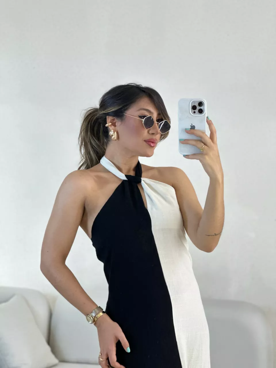 VESTIDO ANA BICOLOR FRENTE UNICA preto