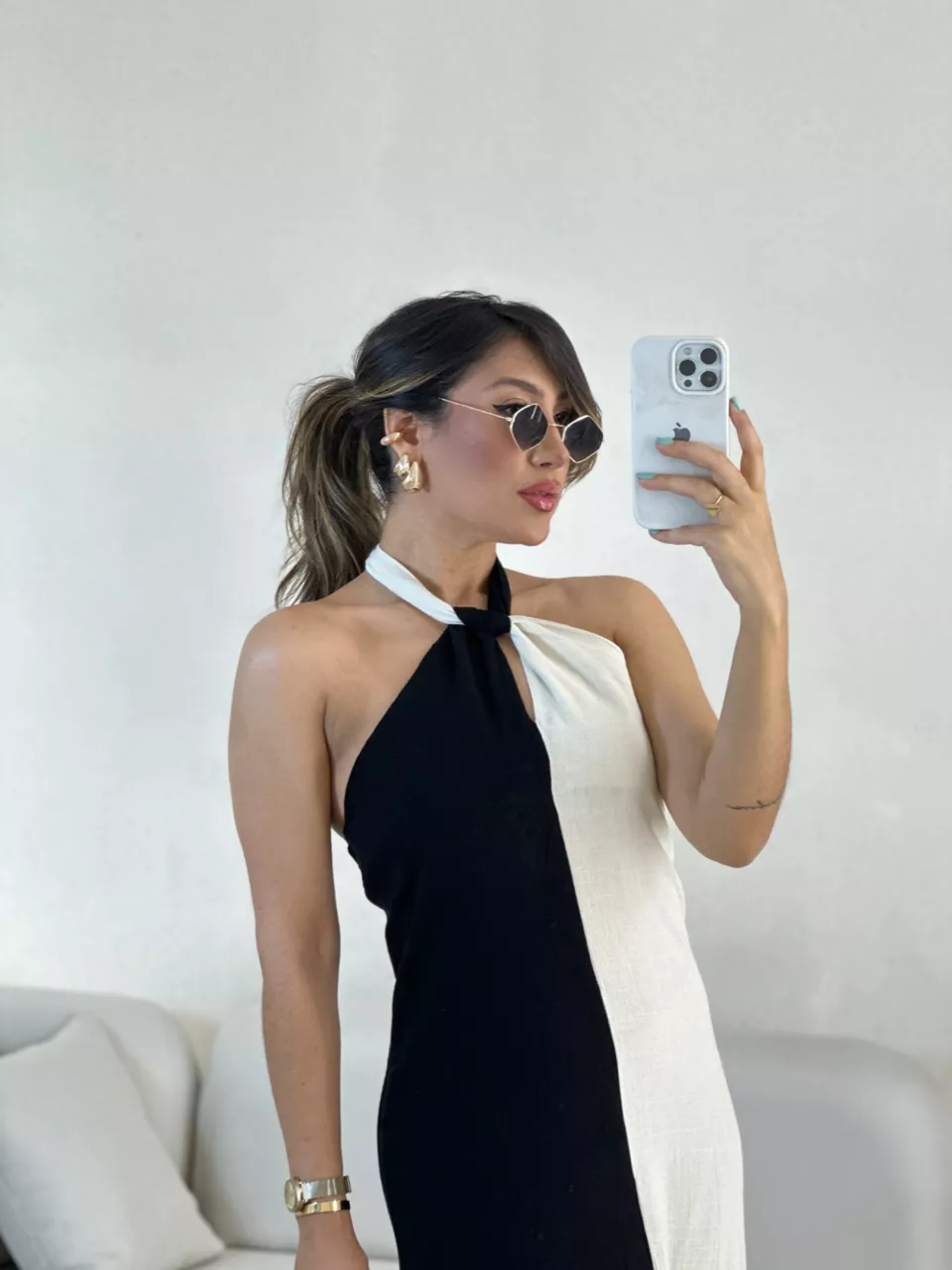 VESTIDO ANA BICOLOR FRENTE UNICA preto