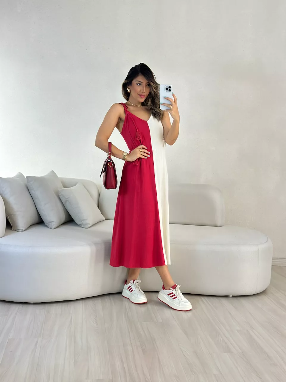 VESTIDO ALÇA BICOLOR VERMELHO - 0055940006 - CAROLLA FERRARO