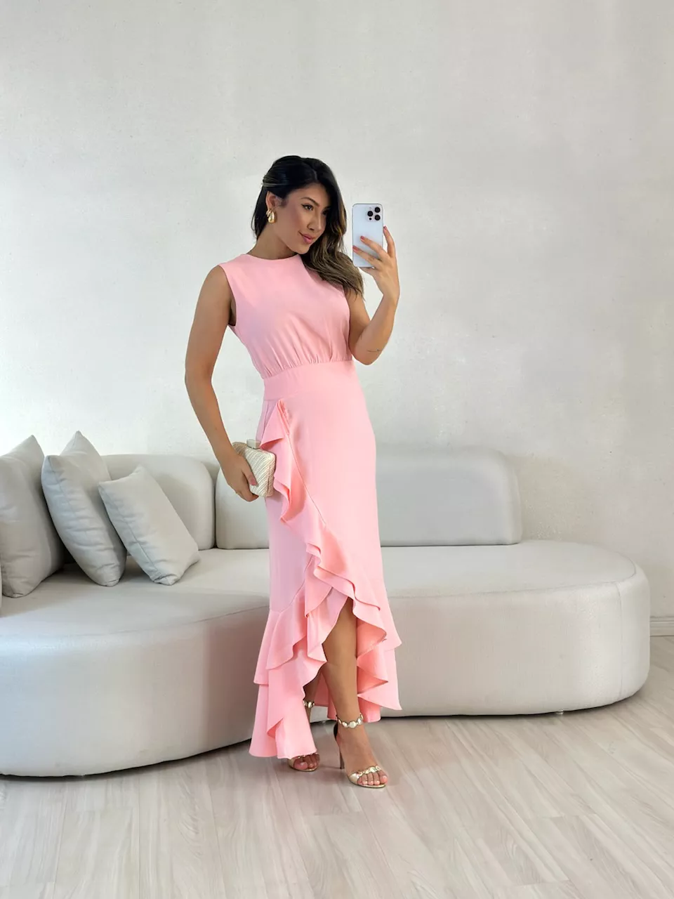 VESTIDO HELOISE LONGO BABY PINK - 0056790366 - CAROLLA FERRARO