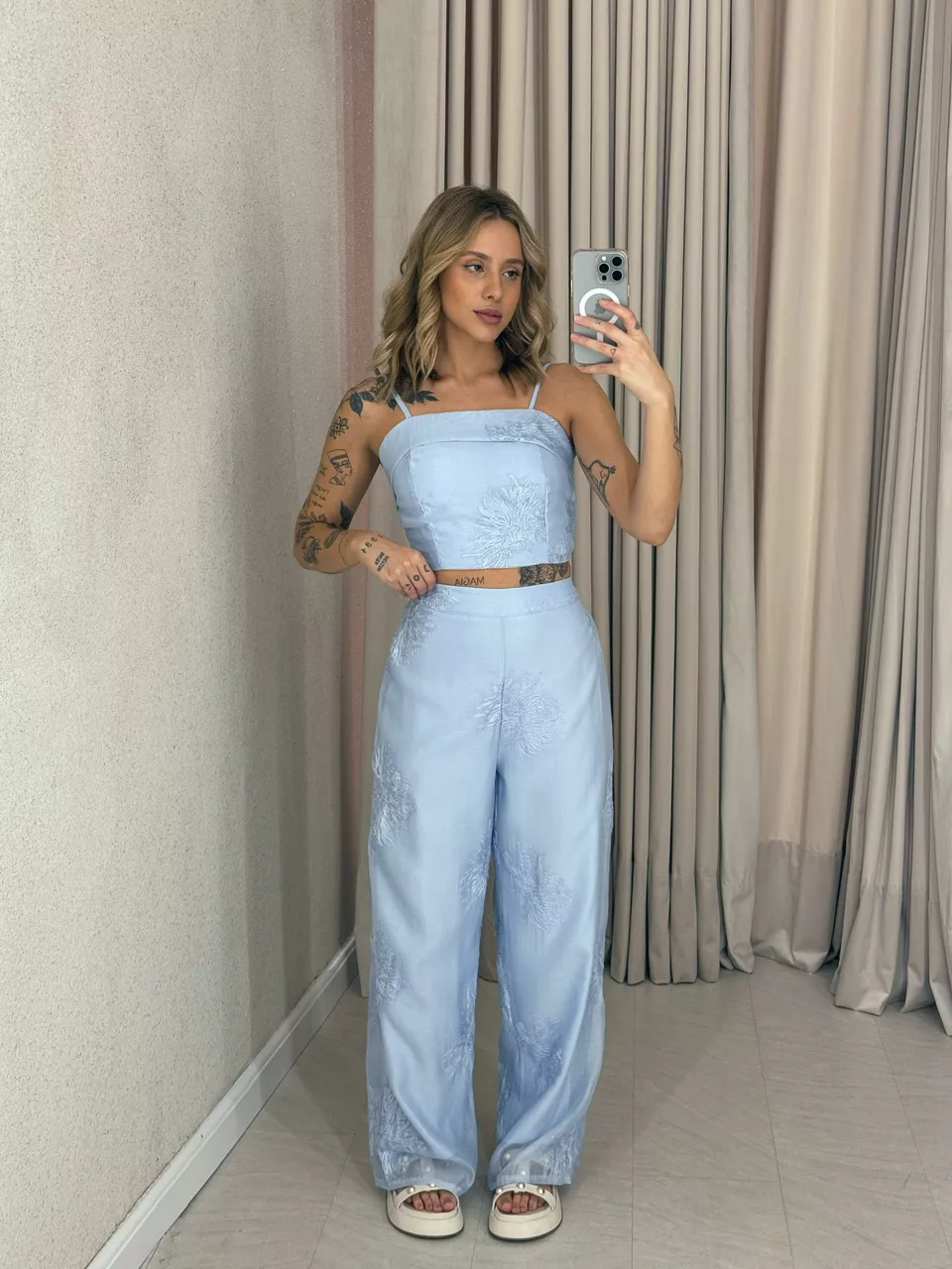 CONJUNTO NINA CALÇA CROPPED AZUL - 0058050109 - CAROLLA FERRARO