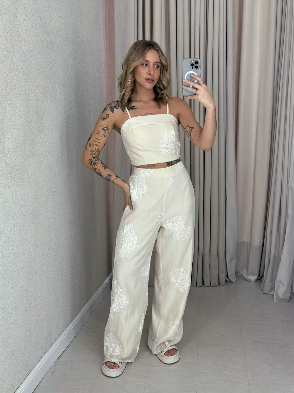 CONJUNTO NINA CALÇA CROPPED MARFIM - 0058050056 - CAROLLA FERRARO