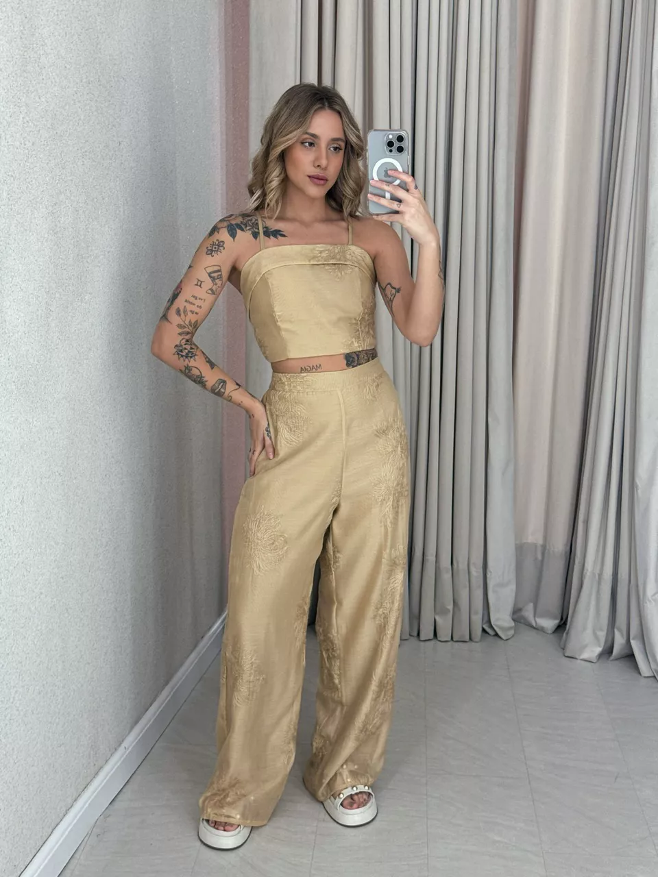 CONJUNTO NINA CALÇA CROPPED NUDE - 0058050049 - CAROLLA FERRARO