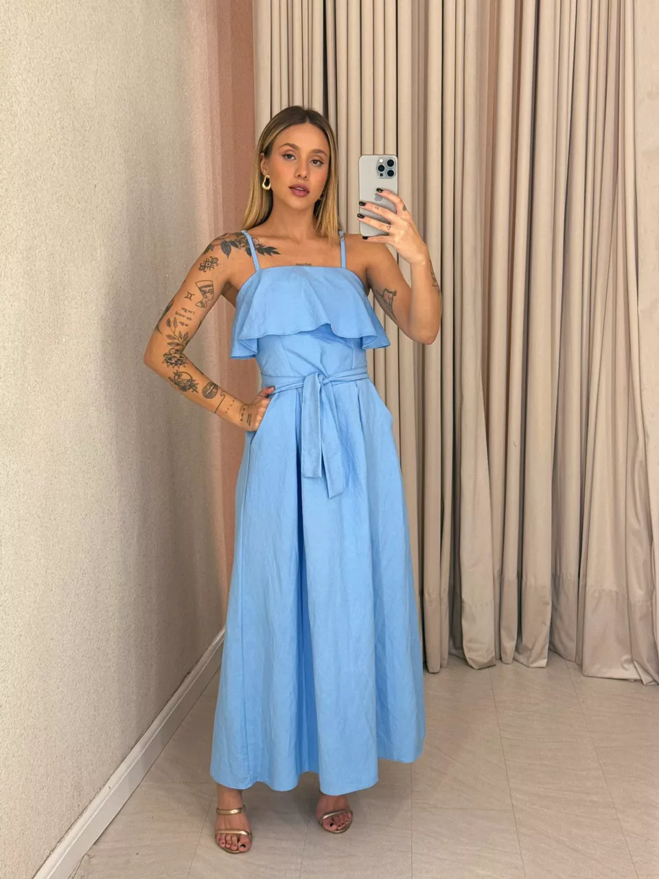 VESTIDO THAIS ALÇA FAIXA AZUL - 0060750109 - CAROLLA FERRARO