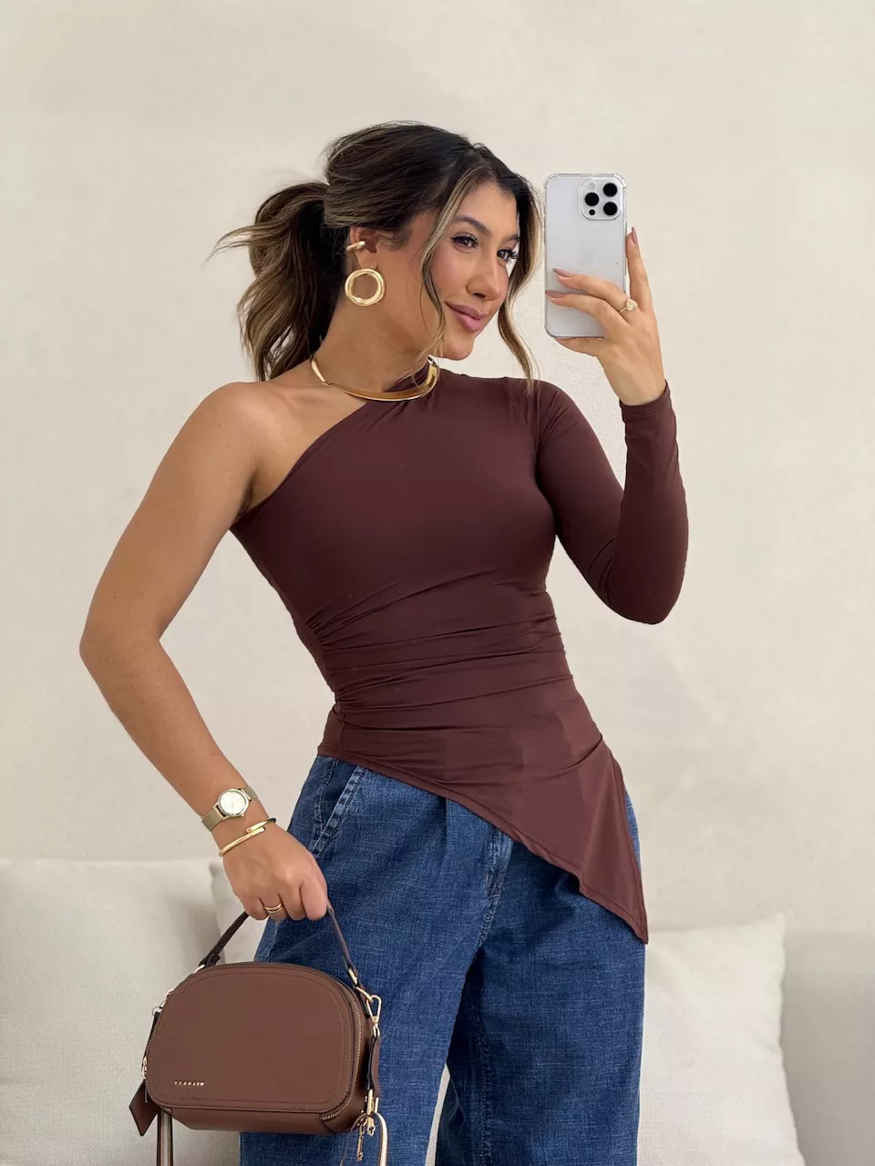 BLUSA TACIANE CF NULA MANGA Marrom - 0063410054 - CAROLLA FERRARO