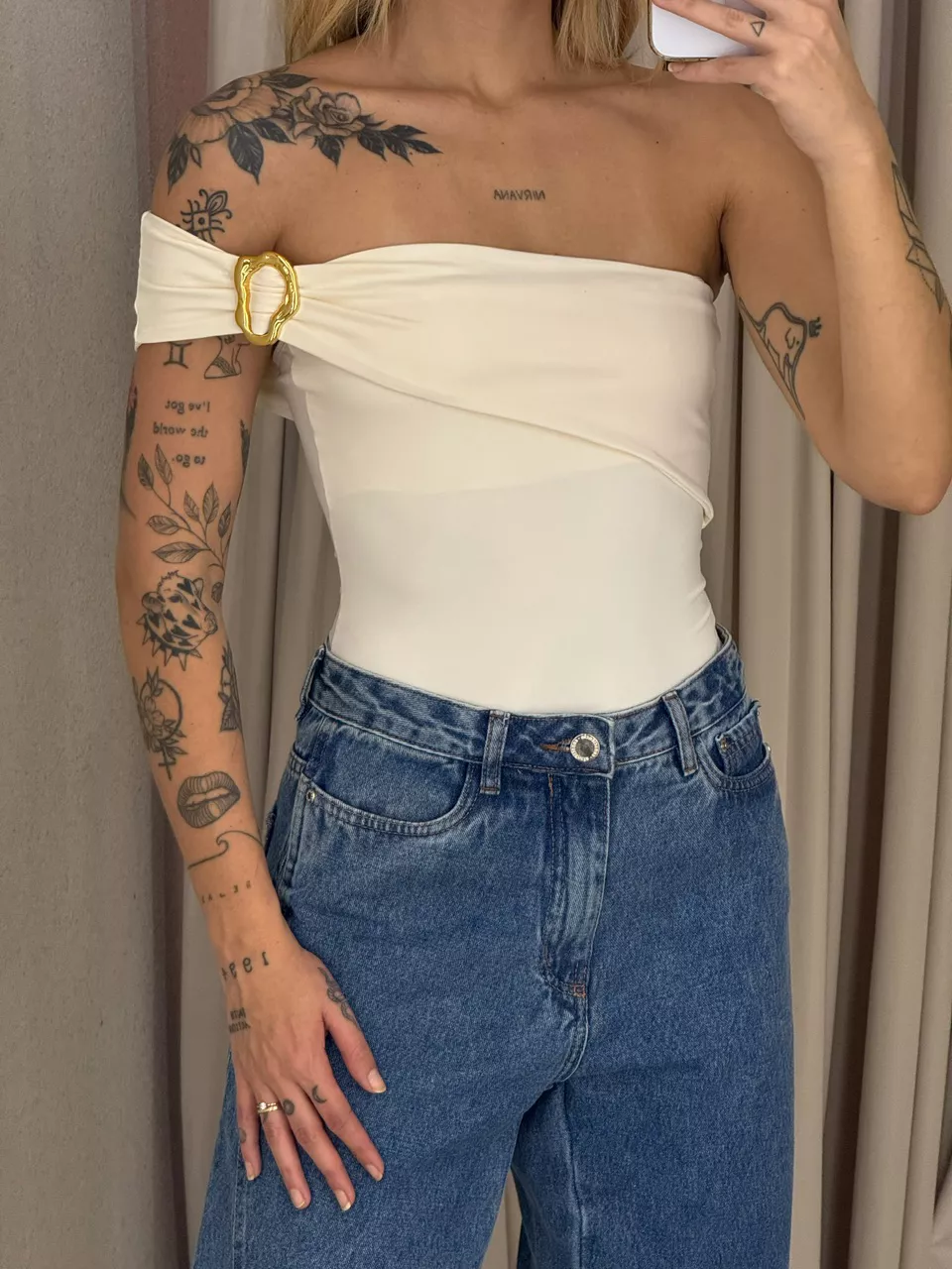 BODY LIZ NULA MANGA MARFIM
