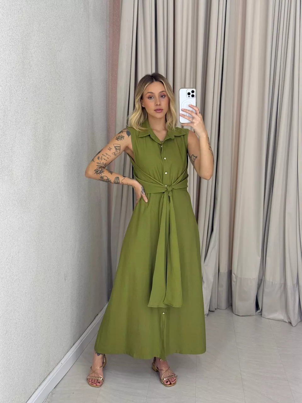 VESTIDO MORGAN BOTÕES OLIVA