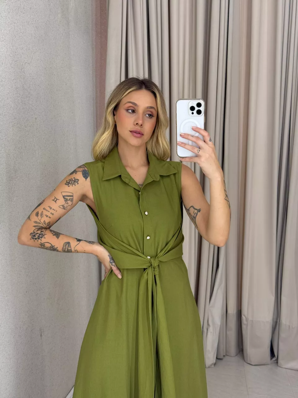 VESTIDO MORGAN BOTÕES OLIVA