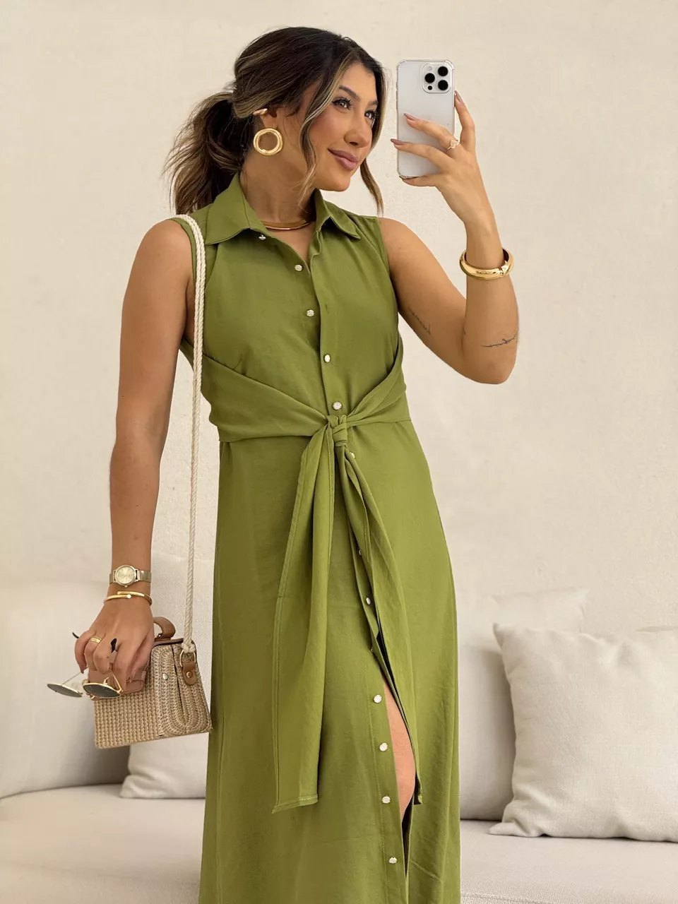 VESTIDO MORGAN BOTÕES OLIVA