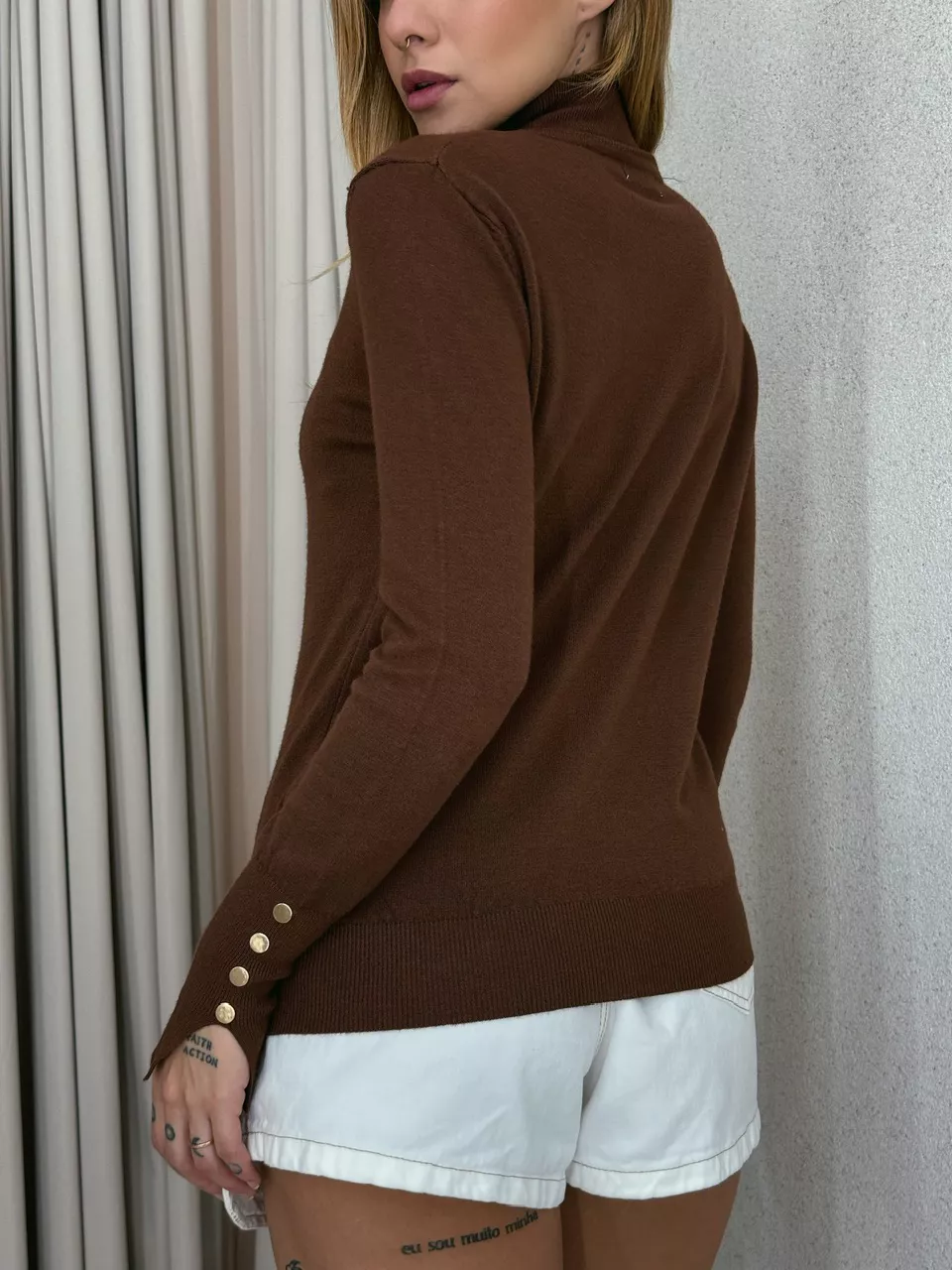 BLUSA VERÔNICA MANGA LONGA MARROM