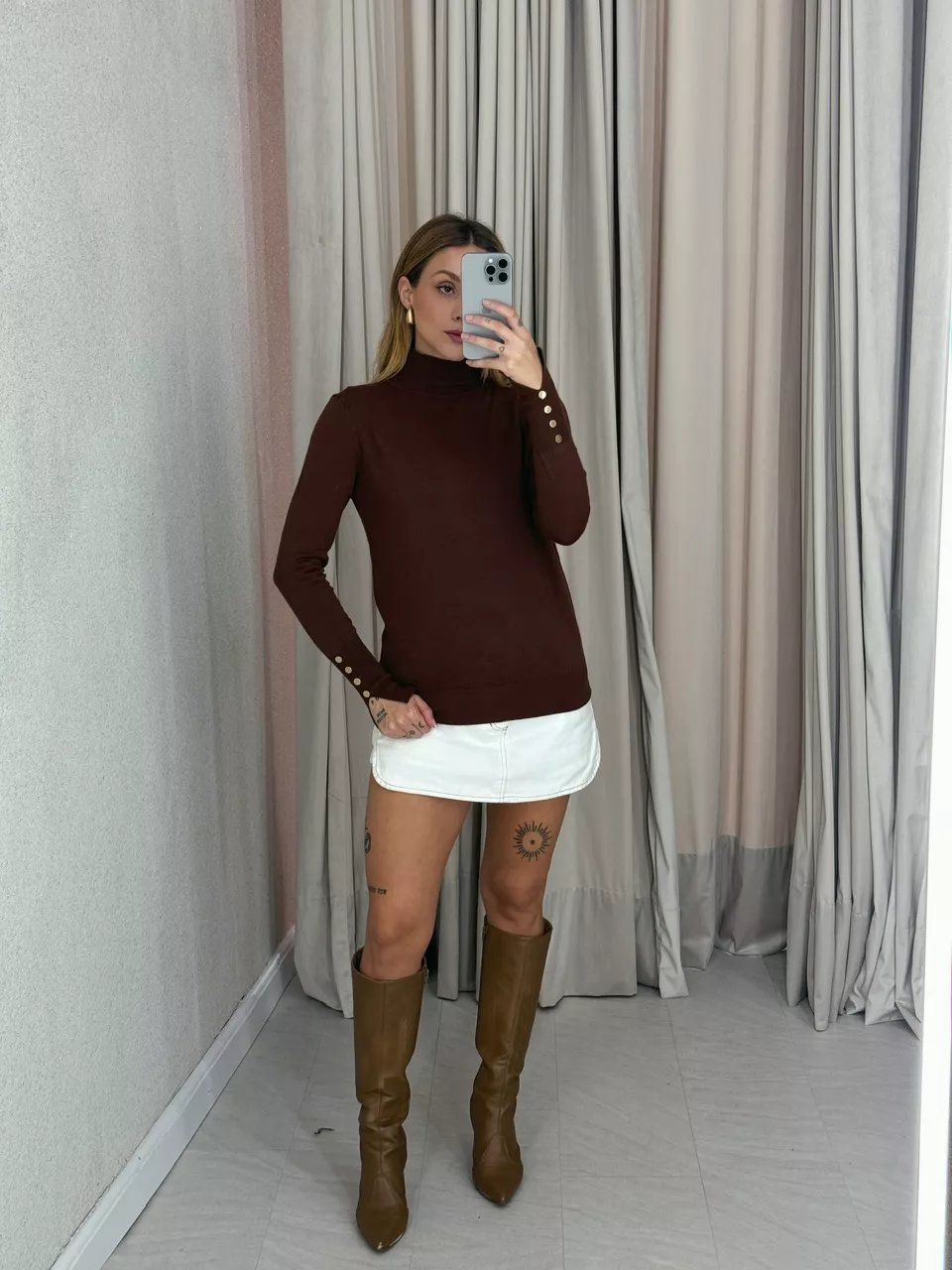 BLUSA VERÔNICA MANGA LONGA MARROM