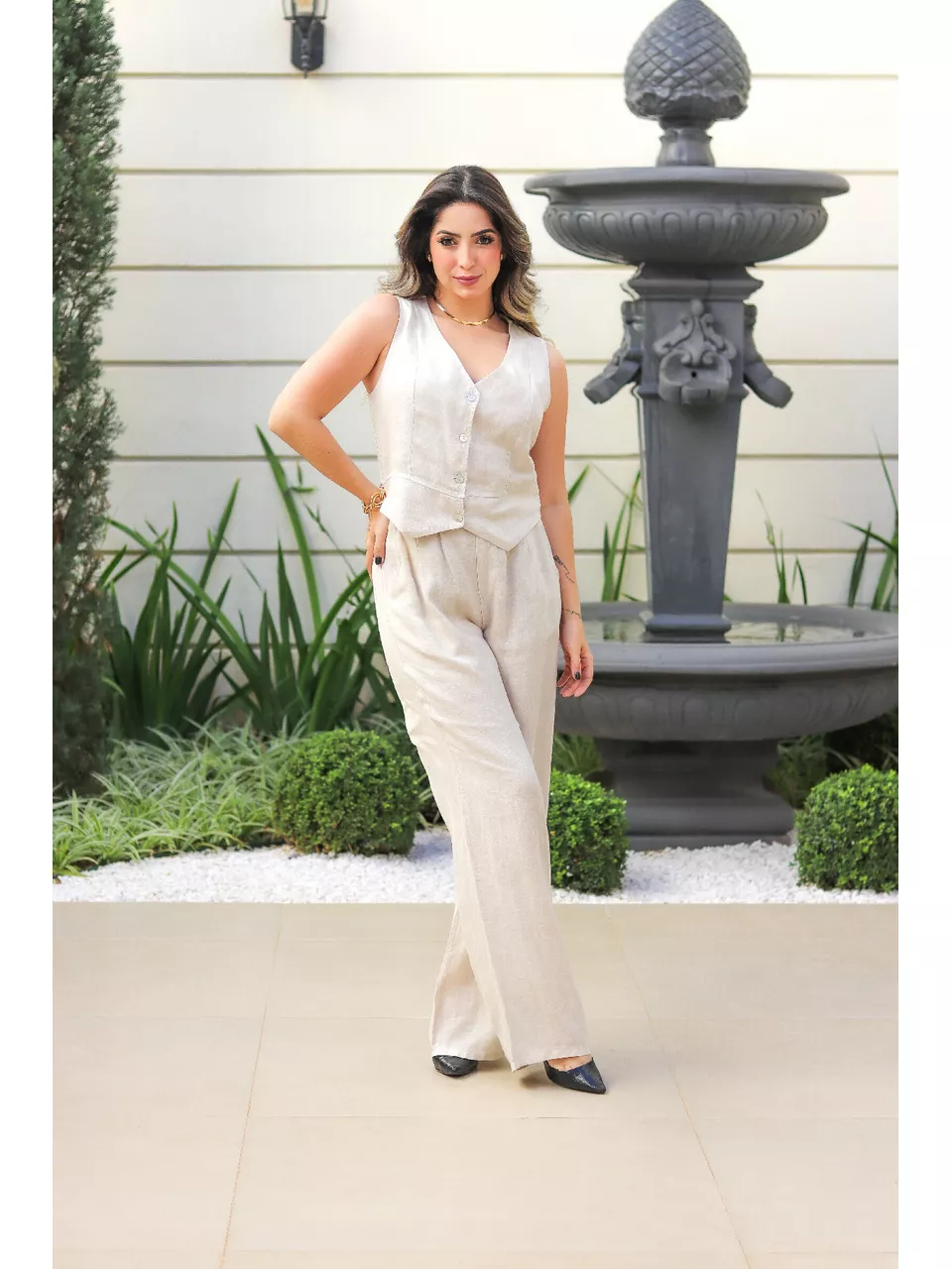 Conjunto Adele Linho Italiano Cru