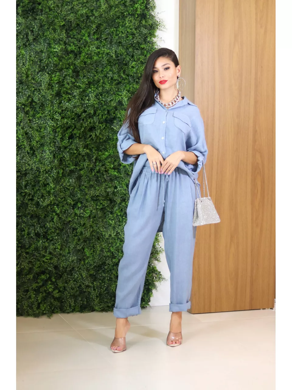 Conjunto Clássico Linho Italiano Azul Jeans