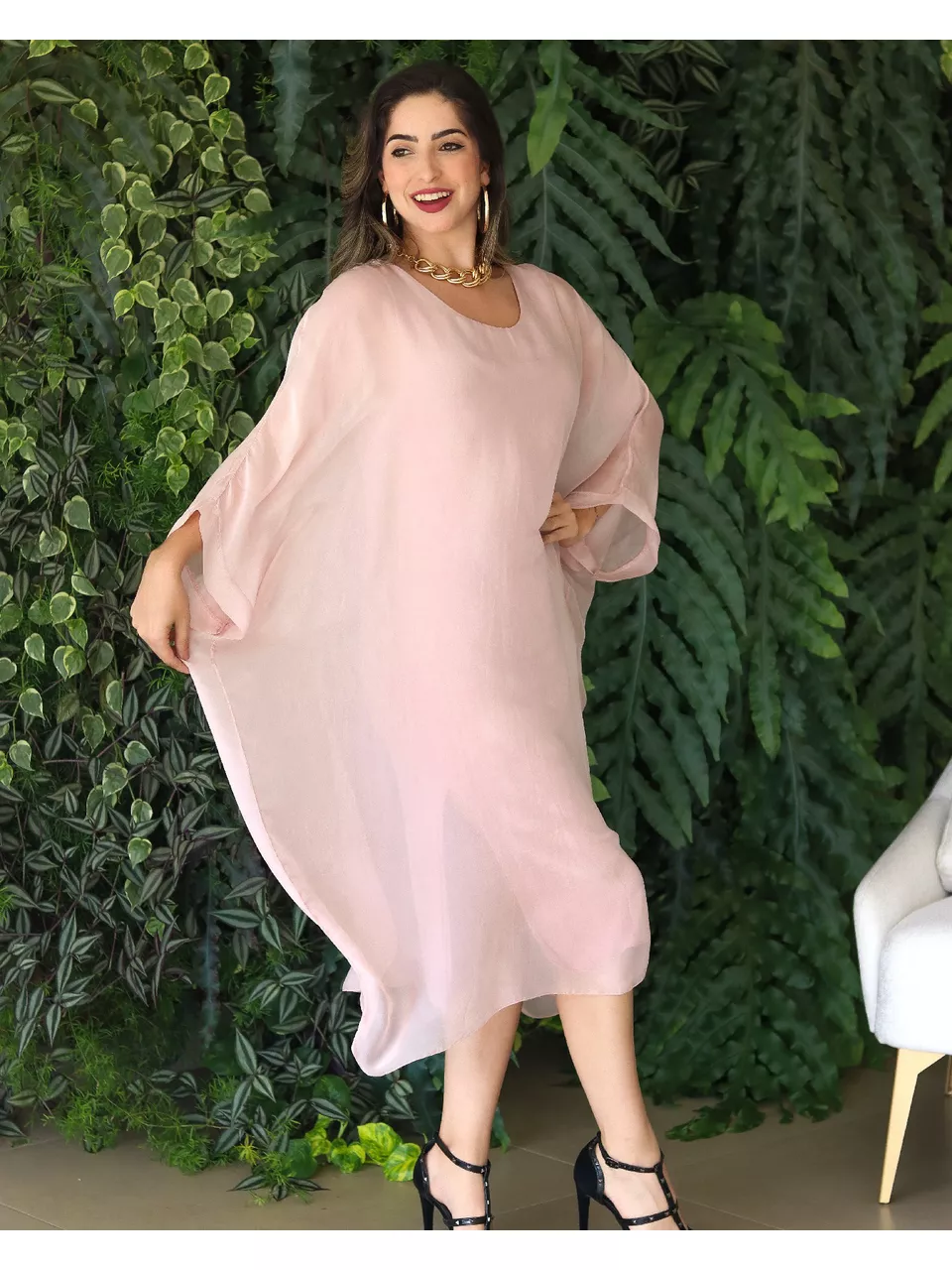 Kaftan Patrícia Seda Italiana Rose