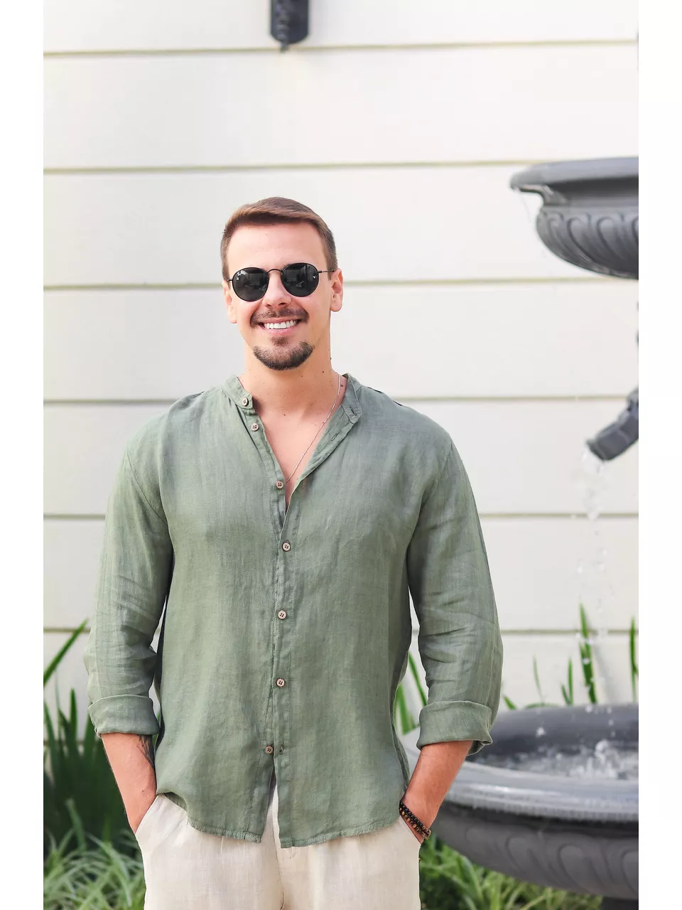 Camisa Masculina Enrico Linho Italiano Verde Militar