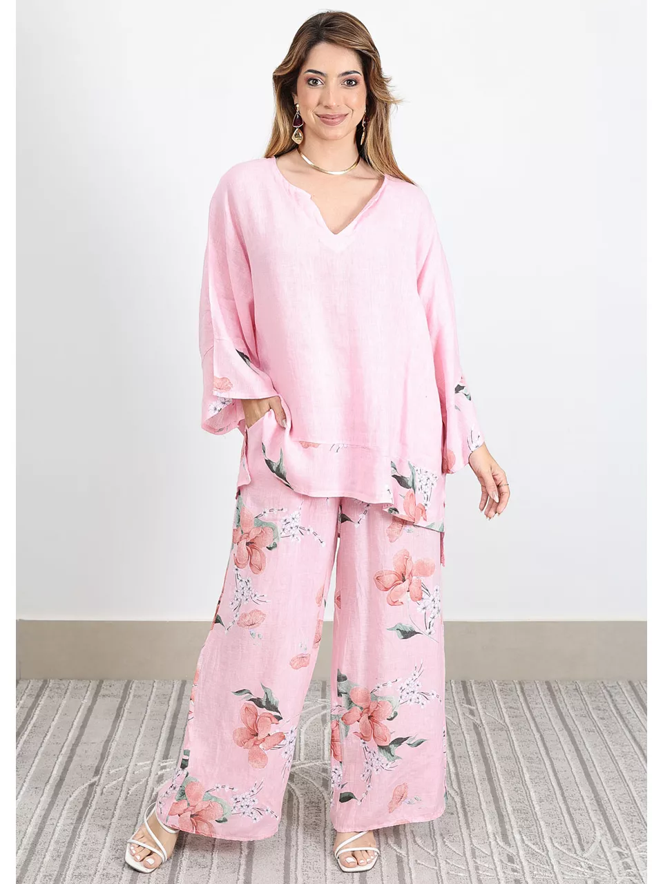Conjunto Sophie Linho Italiano Rosa Chiclete