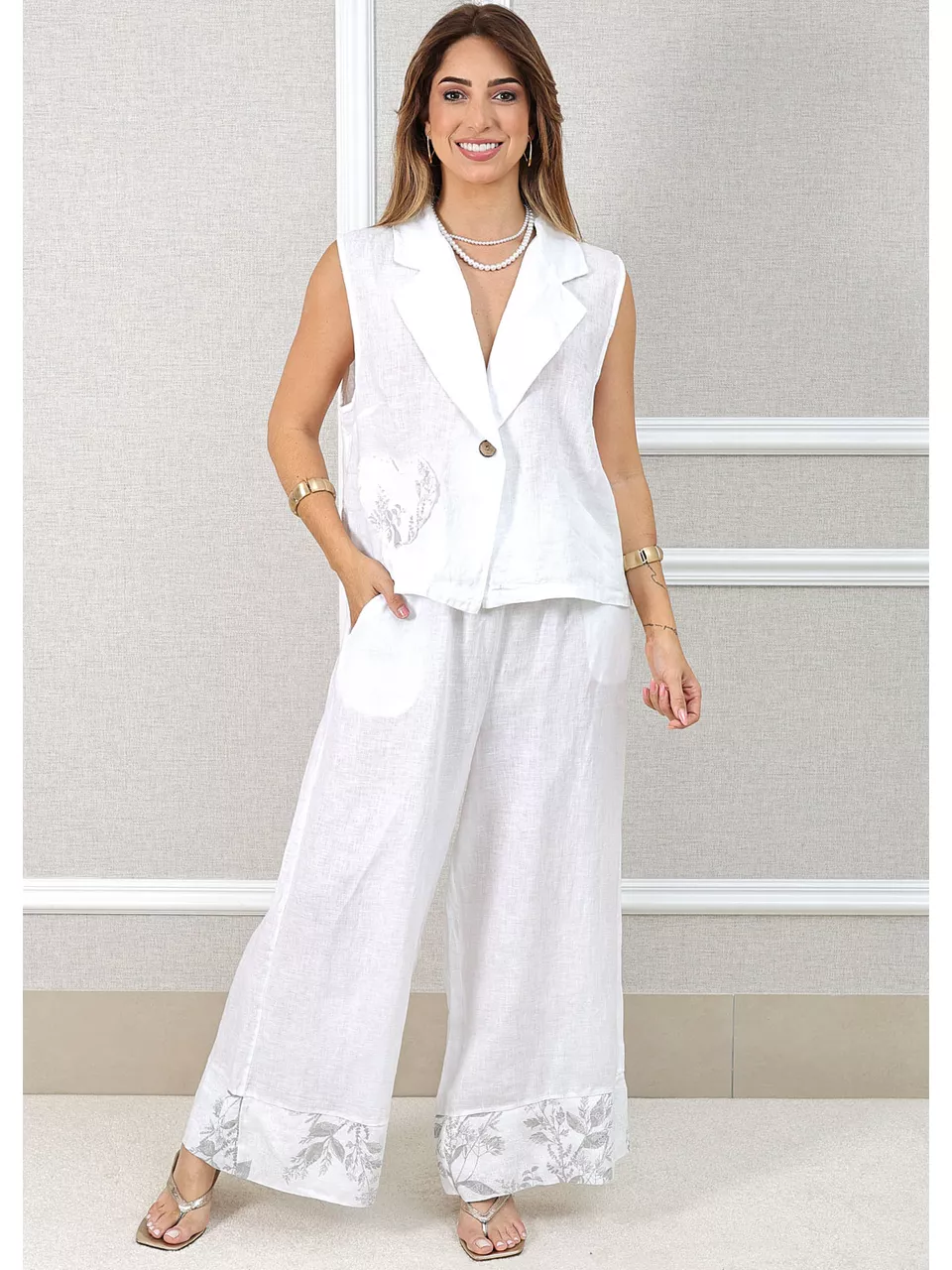 Conjunto Yasmin Linho Italiano Branco 