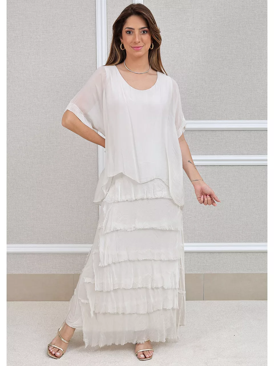 Vestido Pietra Seda Italiana Off White .