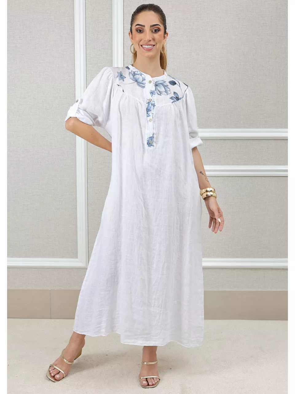 Vestido Glaucia Linho Italiano Branco