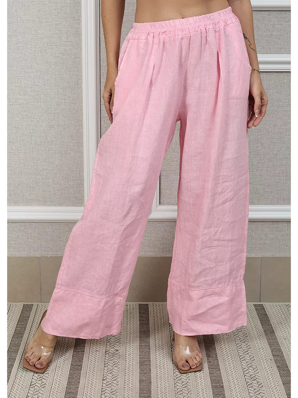 Calça Zara Linho Italiano Rosa Bebê