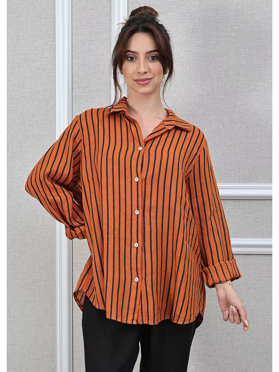 Camisa Monica Linho Italiano Terracota