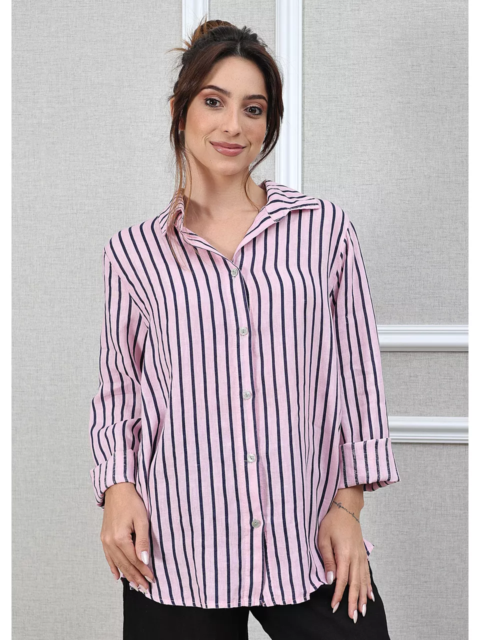 Camisa Monica Linho Italiano Rosa Bebe