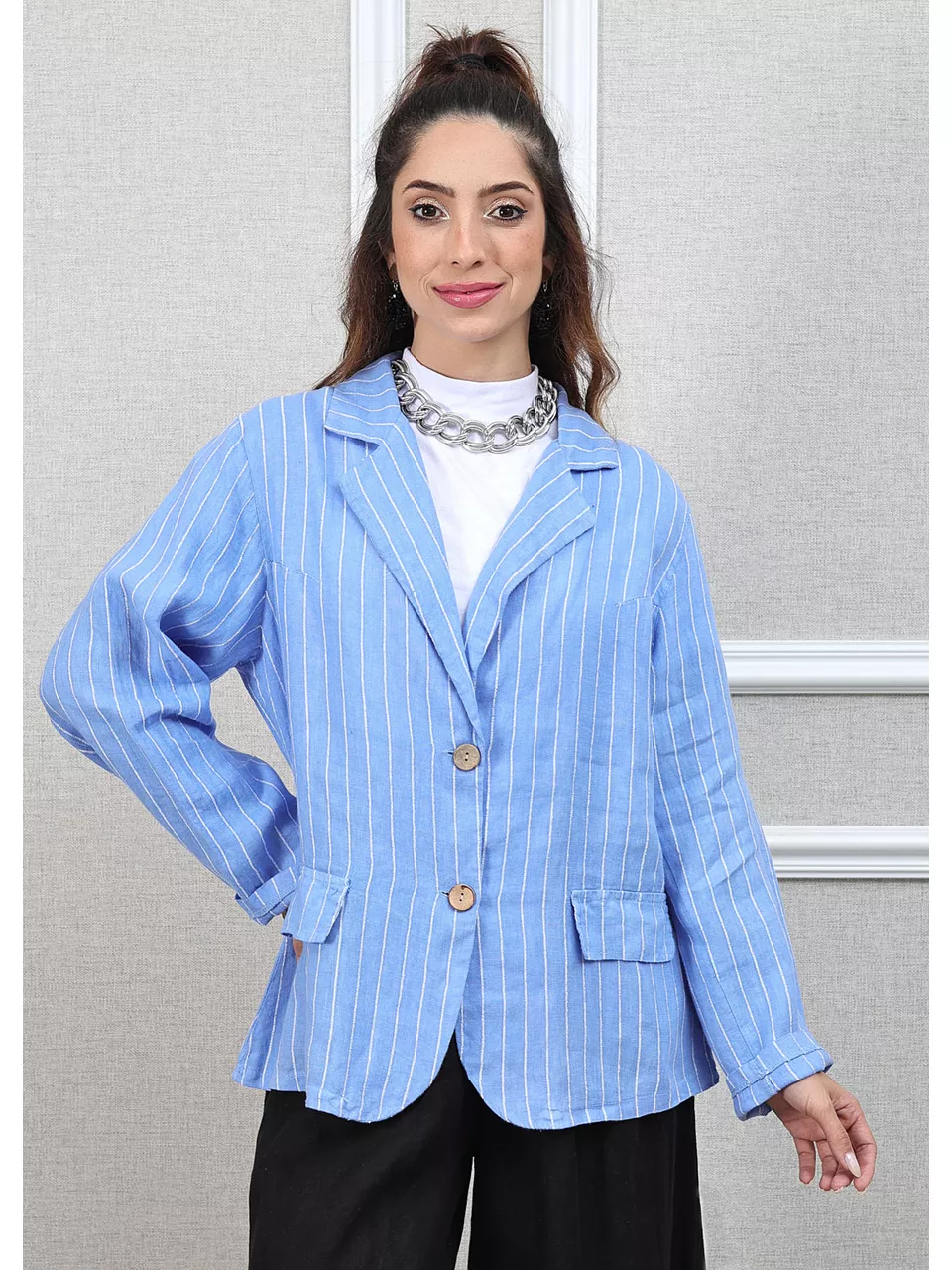 Blazer Daniele Linho Italiano Azul Hortência