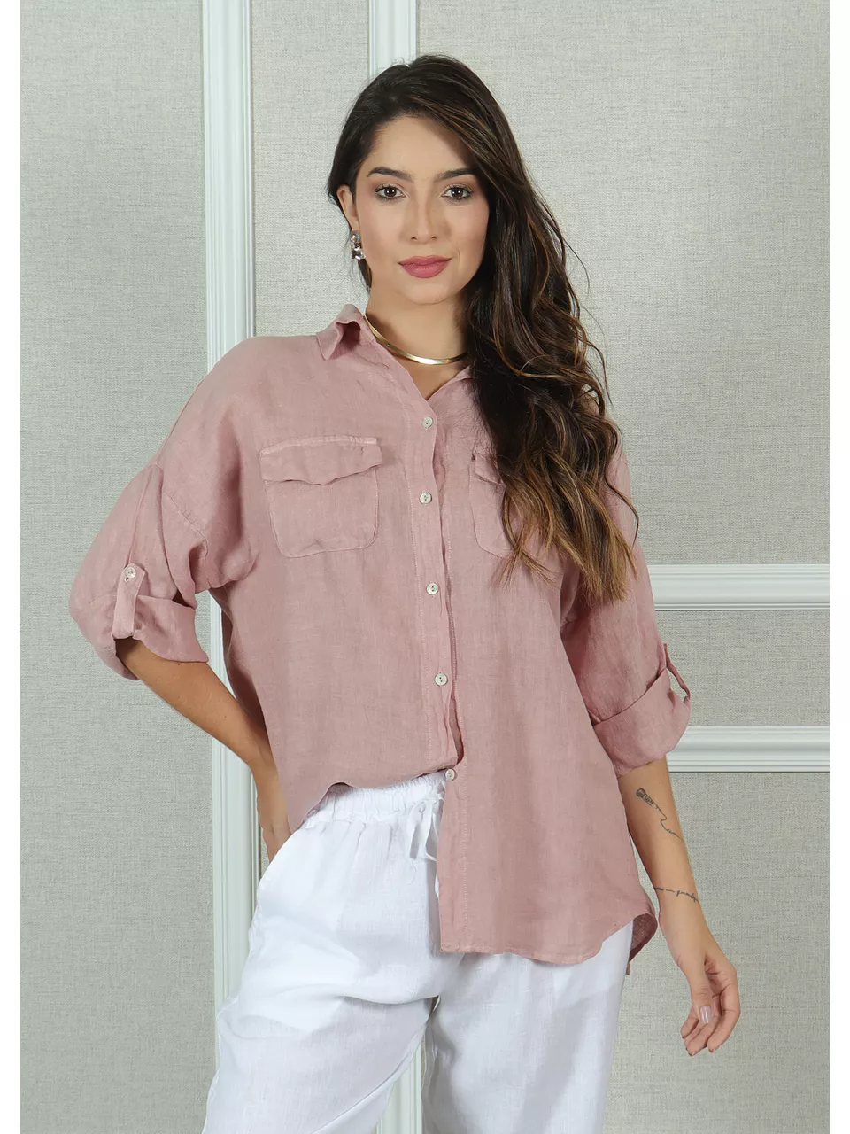 Camisa Clássica Linho Italiano Rosê
