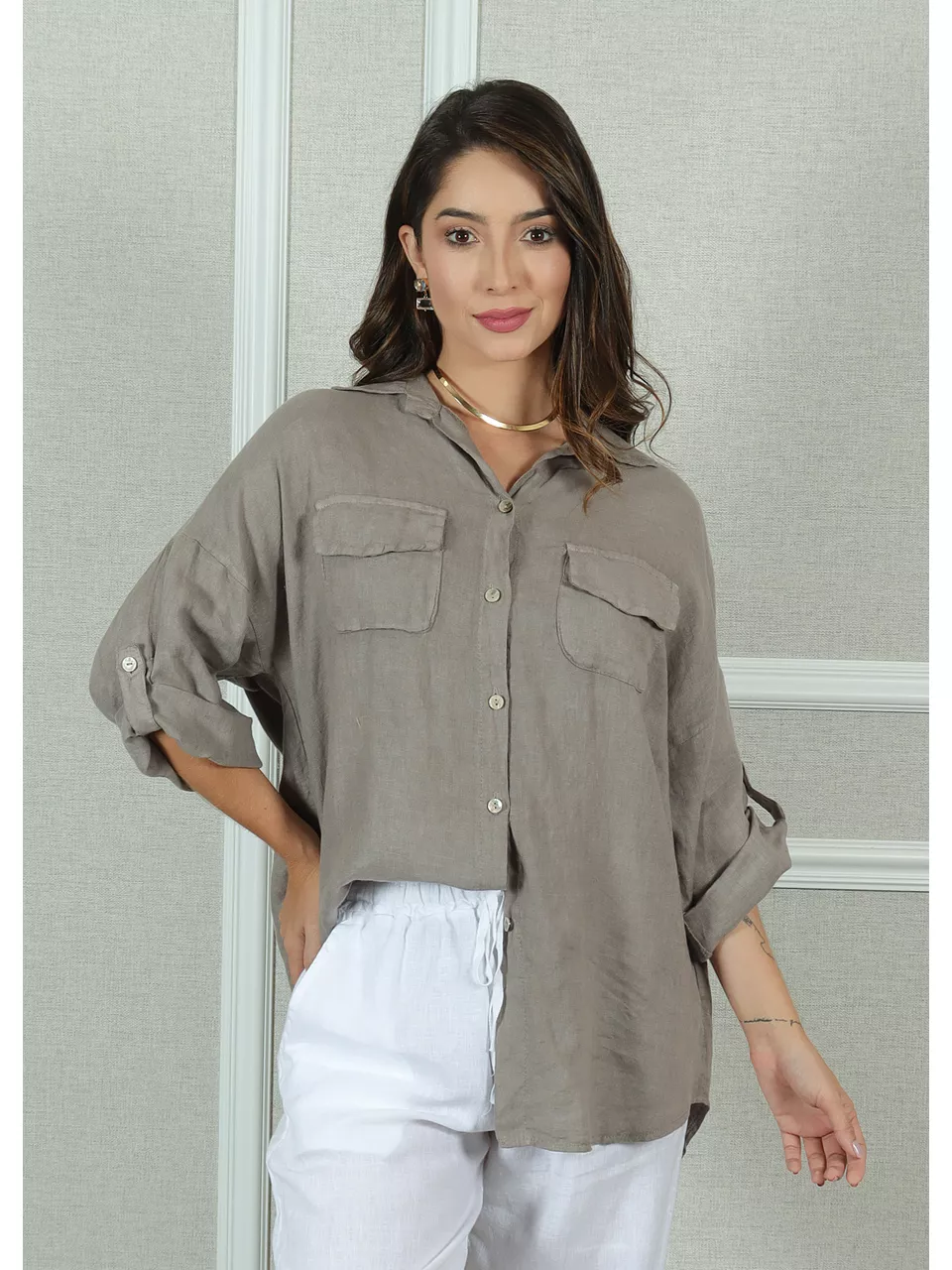 Camisa Clássica Linho Italiano Fendi