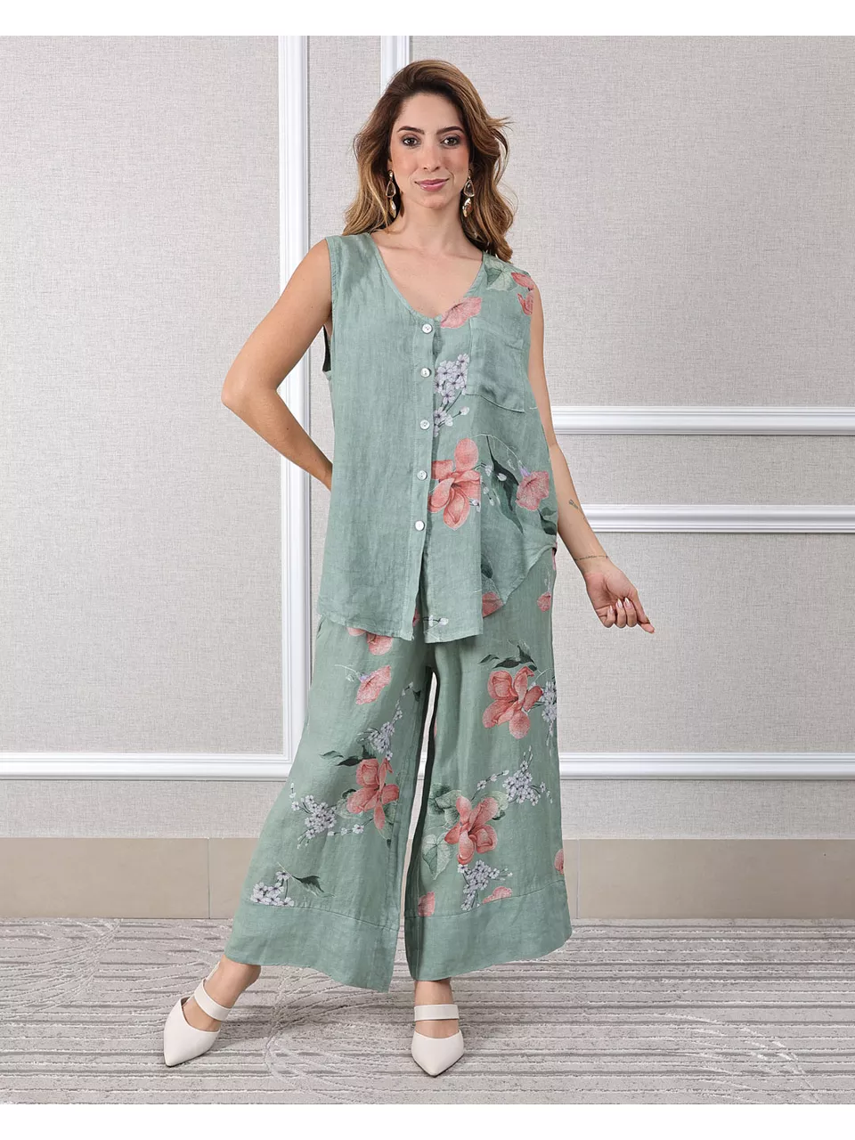 Conjunto Marisol Linho Italiano Verde Menta 