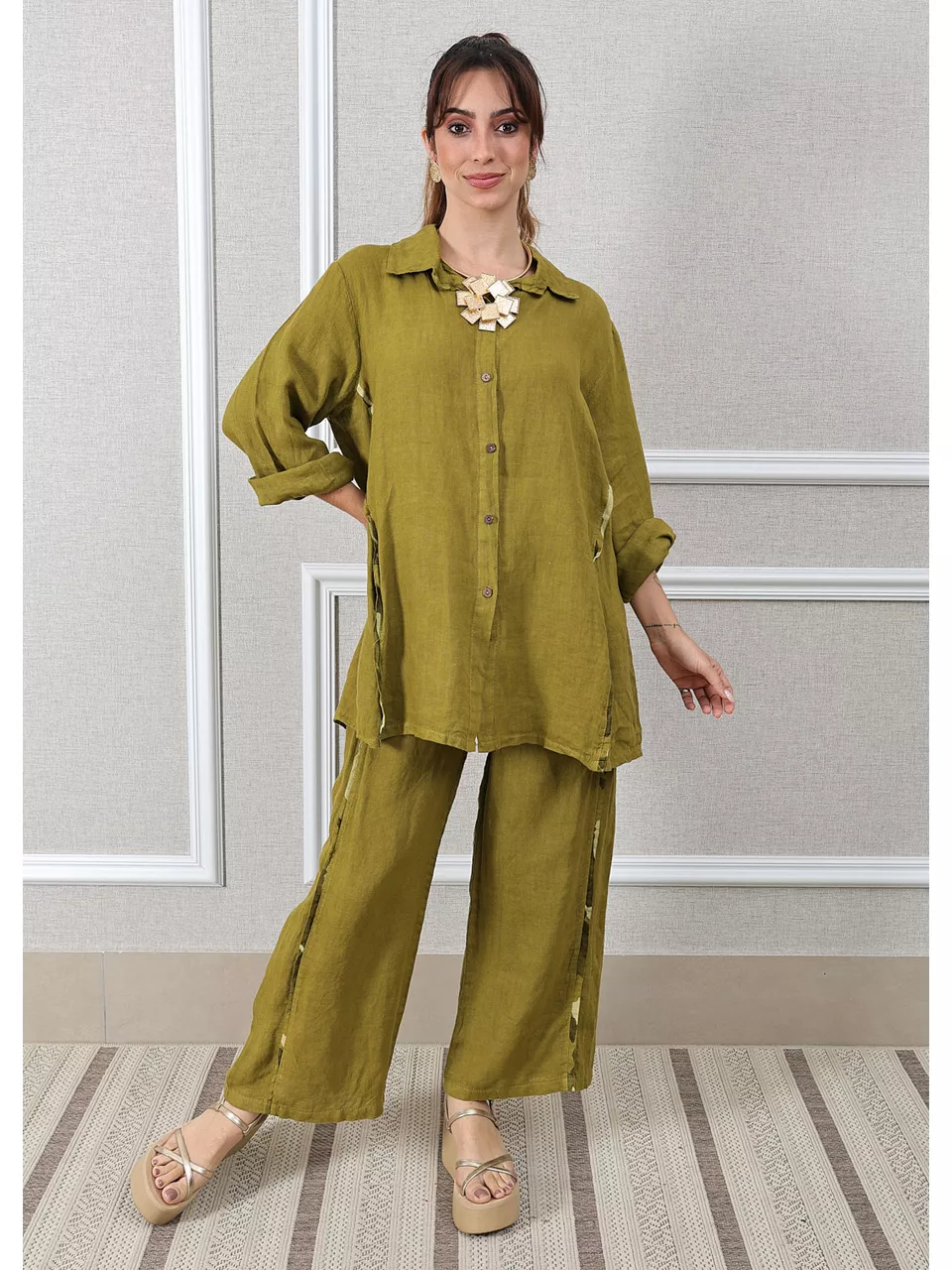 Conjunto Antonia Linho Italiano Verde Pistache 