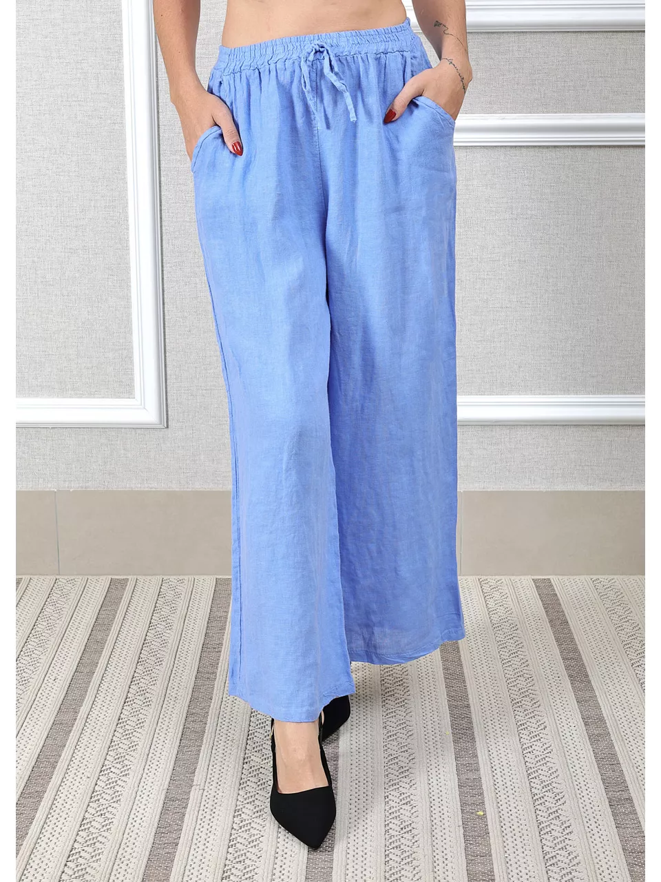 Calça Heloisa Linho Italiano Azul Hortência