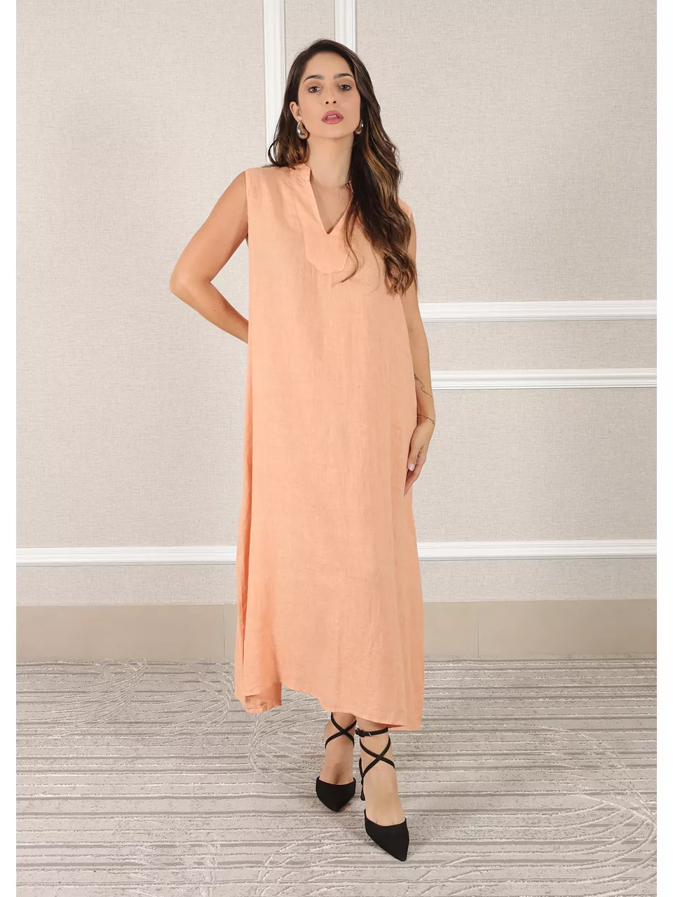Vestido Luana Linho Italiano Pêssego