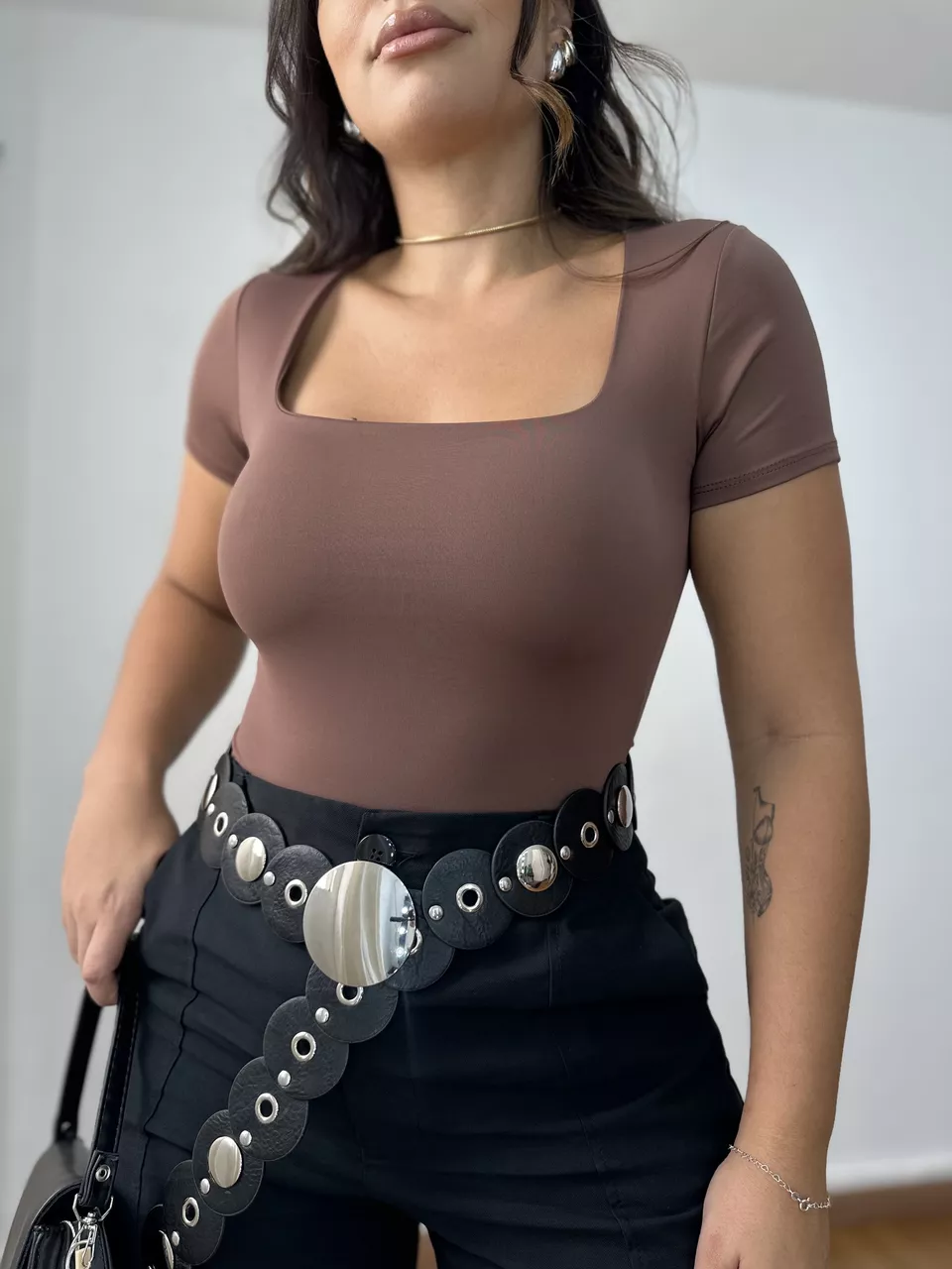 Body Poliamida Manga Marrom - Loja Benditta