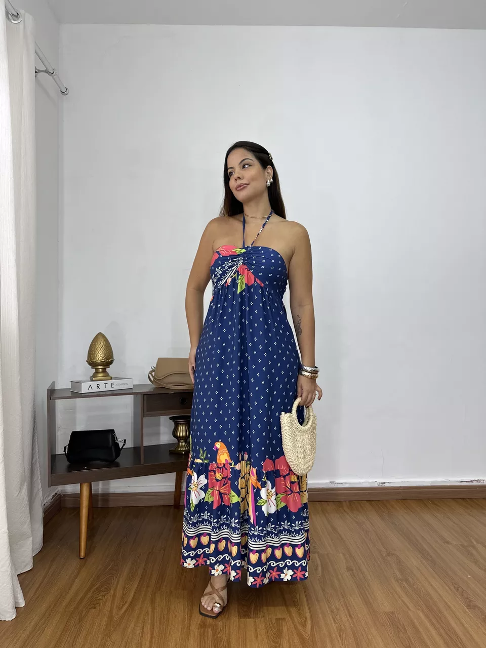 Vestido Amarração Estampado Azul - Loja Benditta
