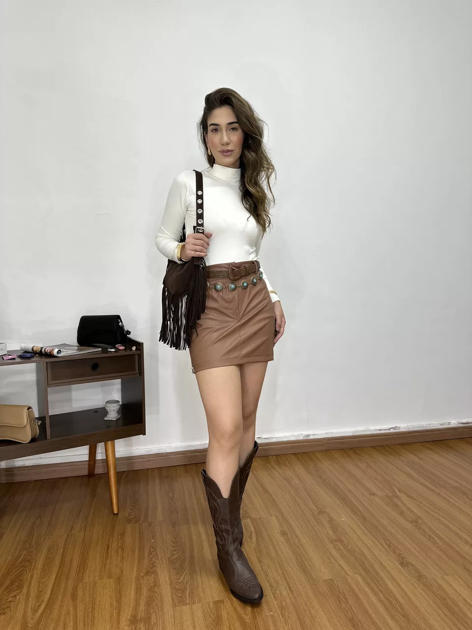 Saia Courino Feminina Básica Marrom - 403090203089... - Loja Benditta