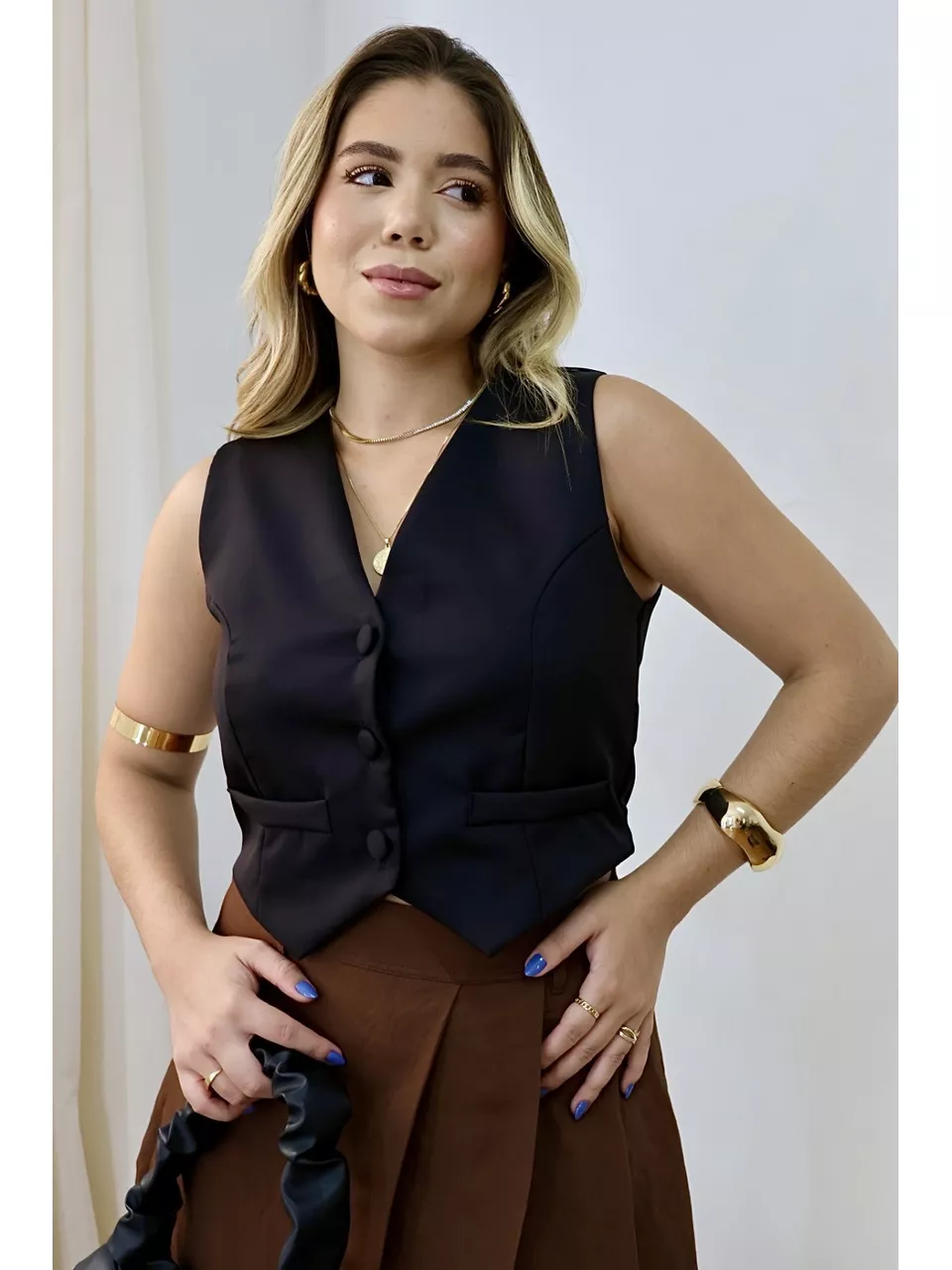 Colete Alfaiataria Feminino Preto - Loja Benditta