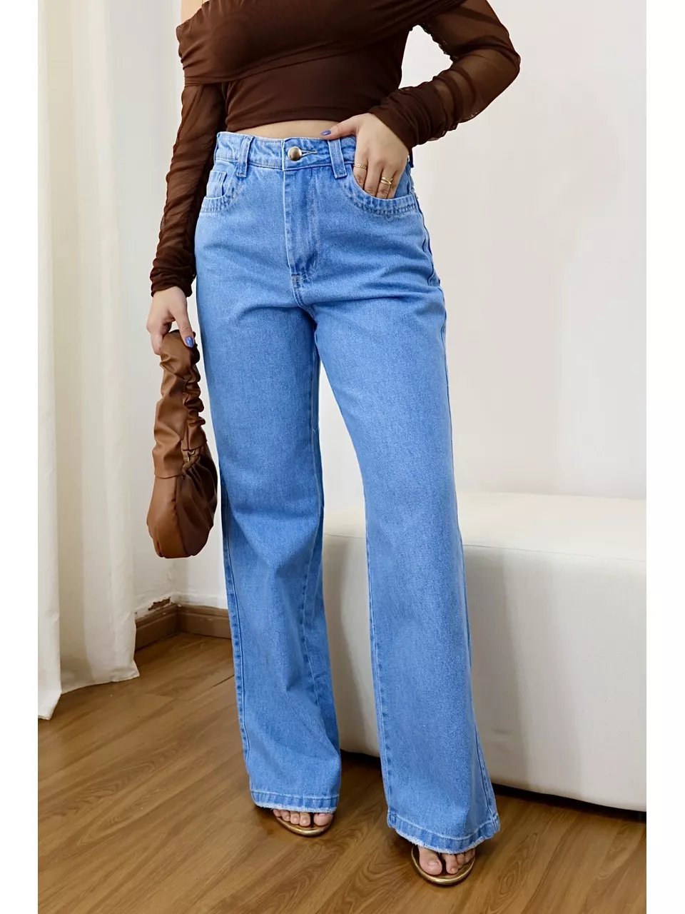 Calça Wide Leg Jeans Basic Clara - Loja Benditta
